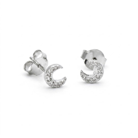 Orecchini a Lobo in Argento 925 a Mezzaluna con Pavé di Zirconi Gioielli in Argento