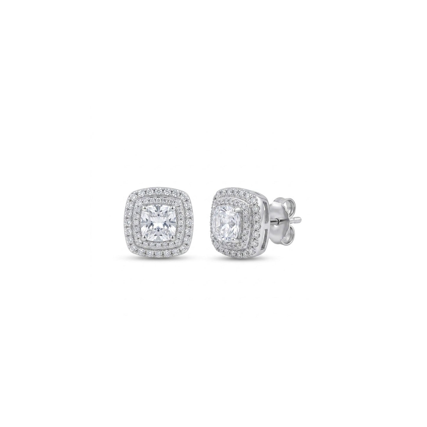 Orecchini a Lobo in Argento 925 con Zircone Centrale e Doppio Halo