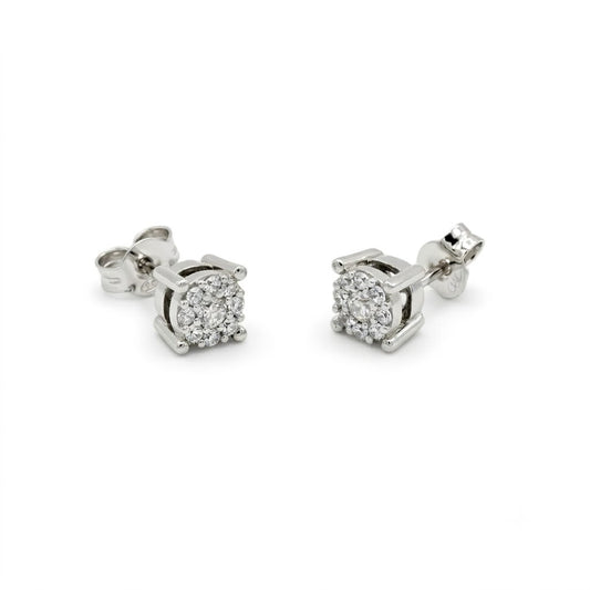 Orecchini a Lobo in Argento 925 con Zirconi e Montatura a 4 Griffe Gioielli in Argento