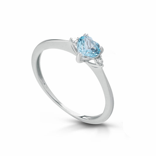 Kioto Anello Cuore in Oro bianco Diamanti e Topazio