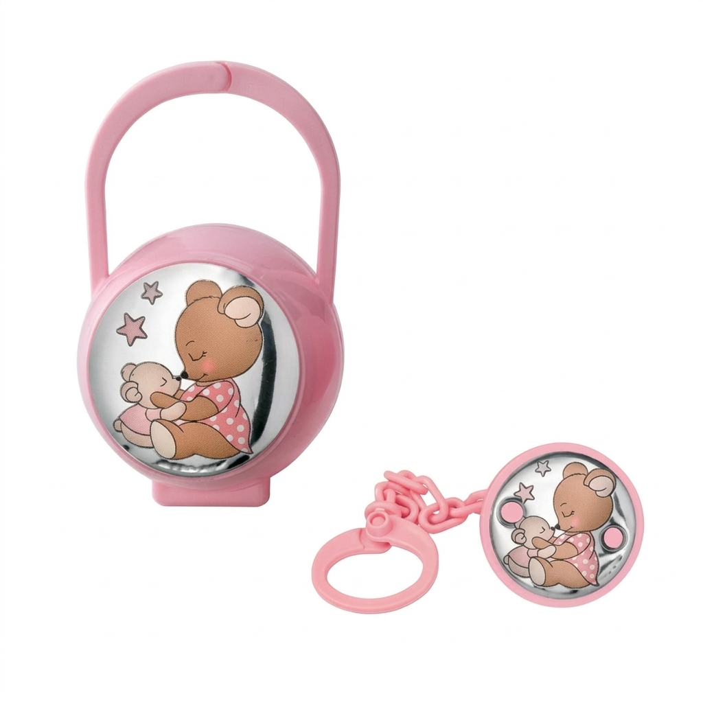 Set Pinza e Scatola Porta Ciuccio Orsetti Rosa Atelier Argenti