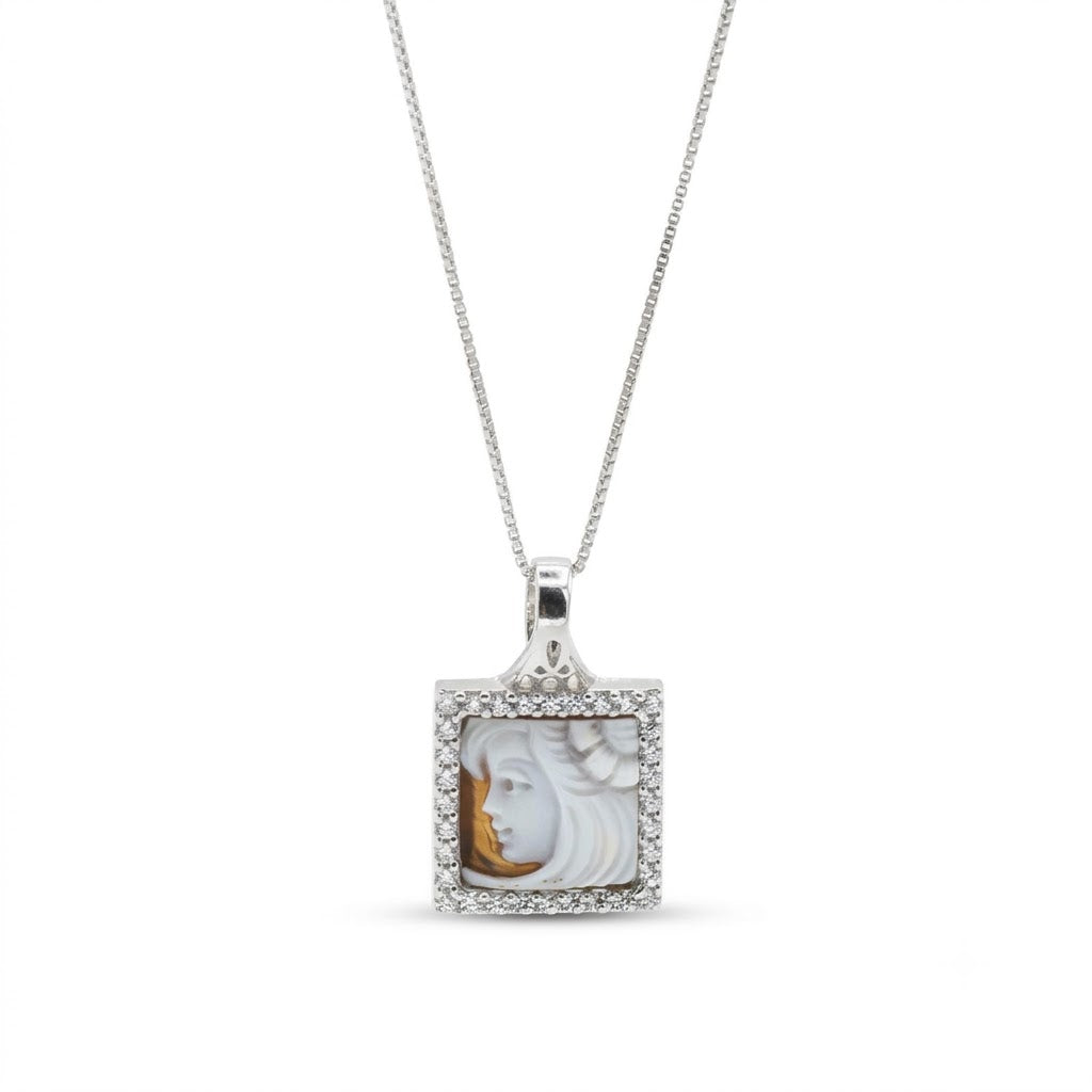 Collana in Argento con Pendente Cammeo Quadro e Zirconi