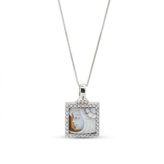 Collana in Argento con Pendente Cammeo Quadro e Zirconi