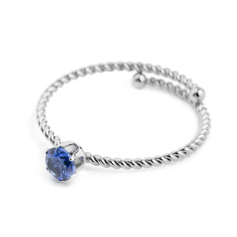 Anello con Zircone Blu 4 mm in Acciaio Marlù