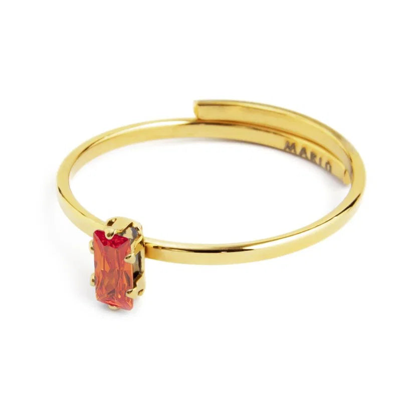 Anello Marlù in Acciaio PVD Oro con Zircone Arancione Taglio Baguette