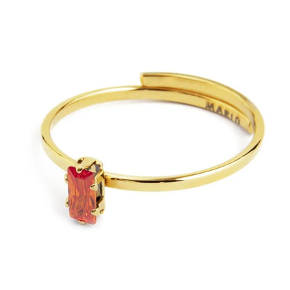 Anello Marlù in Acciaio PVD Oro con Zircone Arancione Taglio Baguette Marlù