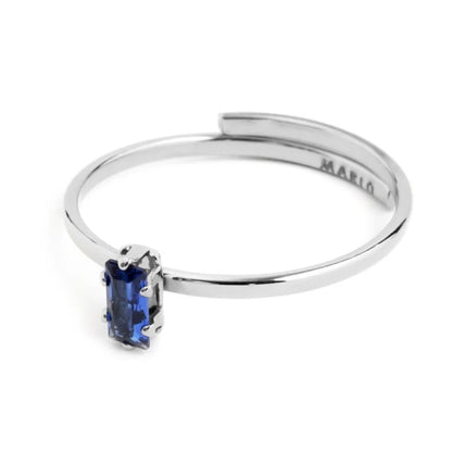 Anello con Zircone Baguette Blu in Acciaio Marlù