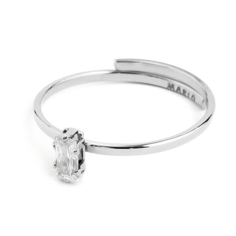 Anello con Zircone Baguette Bianco in Acciaio Marlù