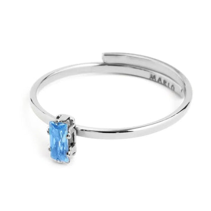 Anello con Zircone Baguette Azzurro in Acciaio Marlù