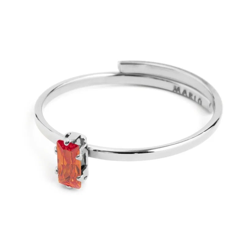 Anello con Zircone Baguette Arancione in Acciaio Marlù