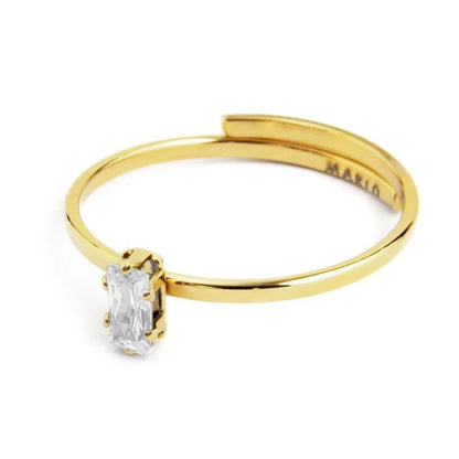 Anello con Zircone Baguette Bianco in Acciaio Oro Marlù