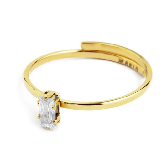 Anello con Zircone Baguette Bianco in Acciaio Oro Marlù Marlù