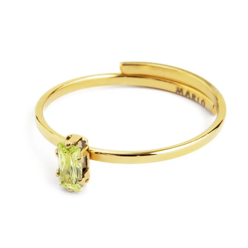 Anello con Zircone Baguette Verde in Acciaio Oro Marlù