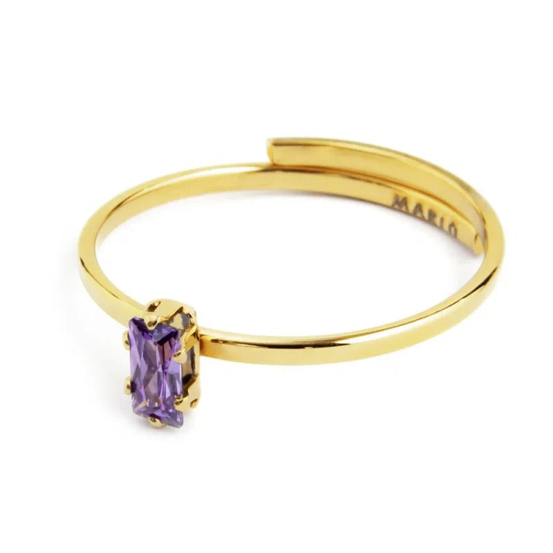 Anello con Zircone Baguette Viola in Acciaio Oro Marlù
