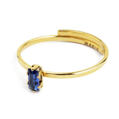 Anello con Zircone Baguette Blu in Acciaio Oro Marlù