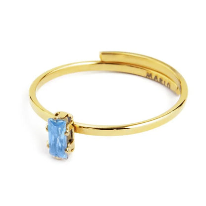 Anello con Zircone Baguette Azzurro in Acciaio Oro Marlù