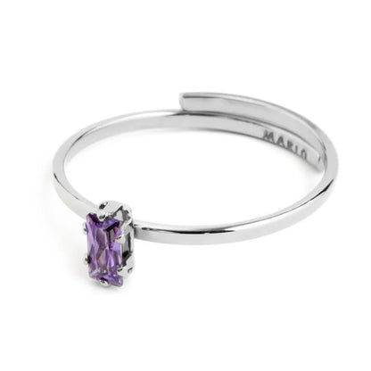 Anello con Zircone Baguette Viola in Acciaio Marlù