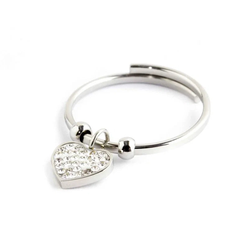Anello Marlù in Acciaio con Cuore Pendente e Cristalli Bianchi