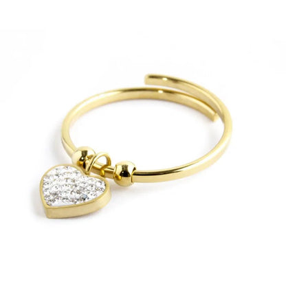 Anello Marlù in Acciaio PVD Oro con Cuore Pendente e Cristalli Bianchi