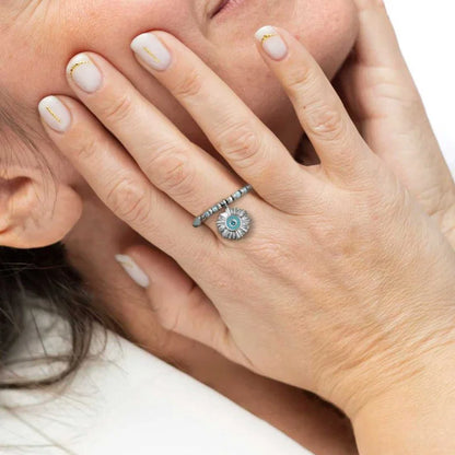 Anello Elastico con Sole Pendente Azzurro in Acciaio Marlù