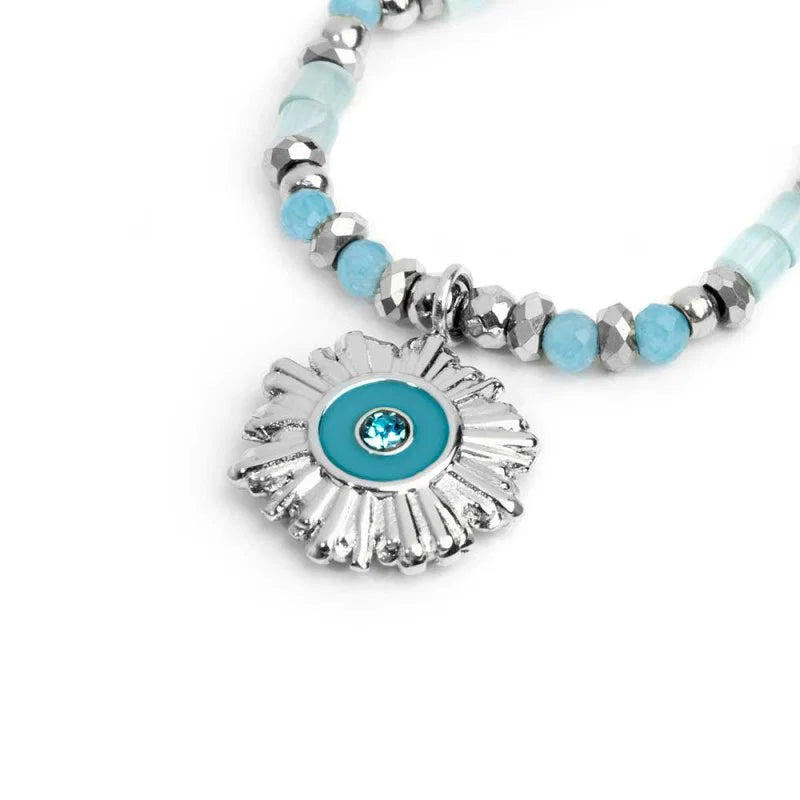 Anello Elastico con Sole Pendente Azzurro in Acciaio Marlù