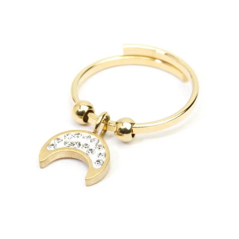 Anello Luna con Cristalli Pendente in Acciaio Oro Marlù