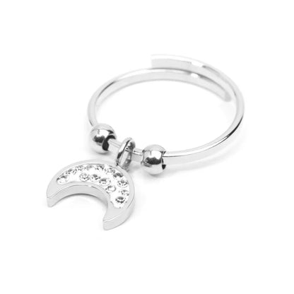 Anello Luna con Cristalli Pendente in Acciaio Marlù