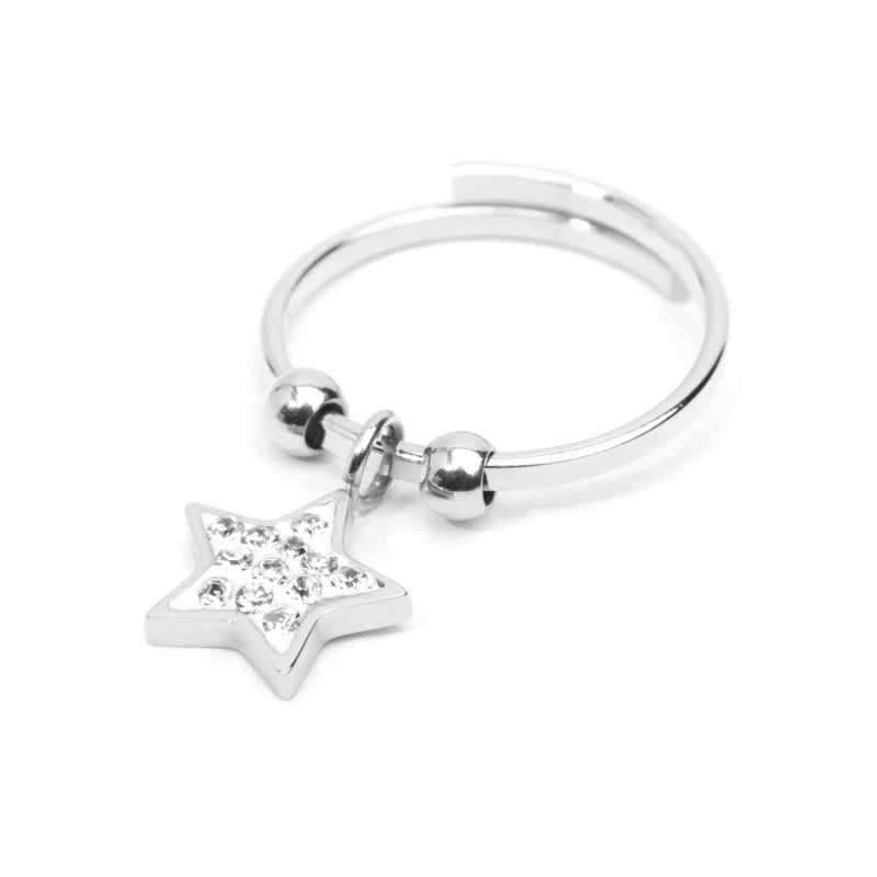 Anello Stella con Cristalli Pendente in Acciaio Oro Marlù
