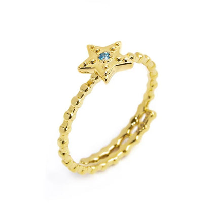Anello Marlù in Acciaio PVD Oro con Stella e Zircone Azzurro