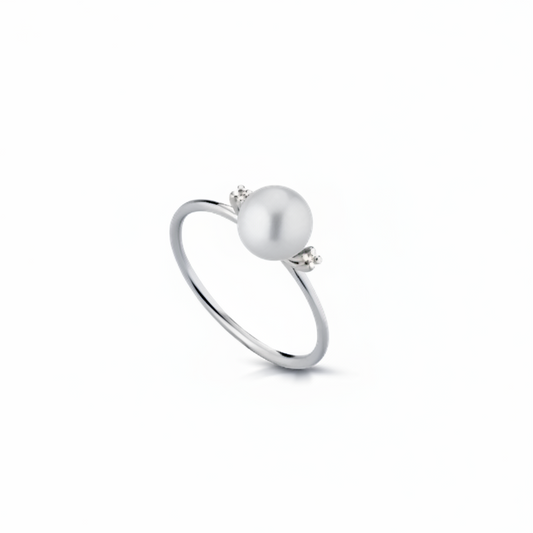 Kioto Anello in Oro Bianco Perla e Diamanti
