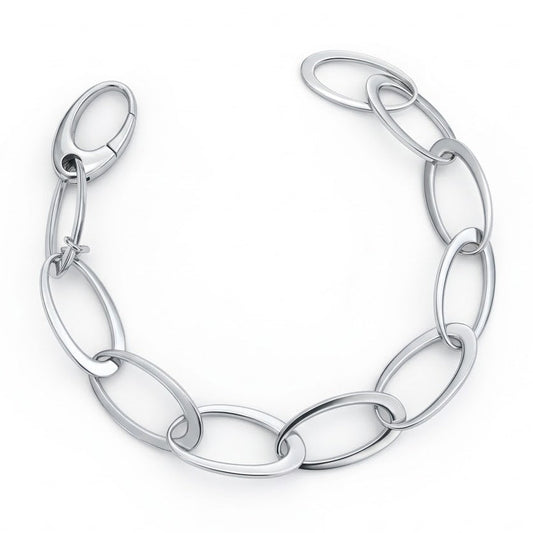Bracciale in Argento 925 a Catena con Maglie Ovali Lisce