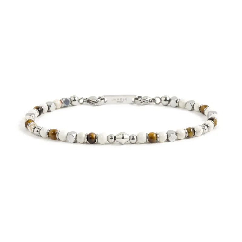 Bracciale in Acciaio con Pietra Agata Bianca e Occhio di Tigre