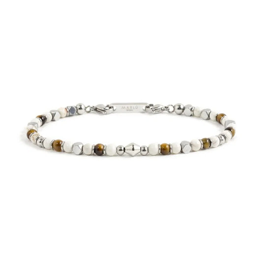 Bracciale in Acciaio con Pietra Agata Bianca e Occhio di Tigre Marlù
