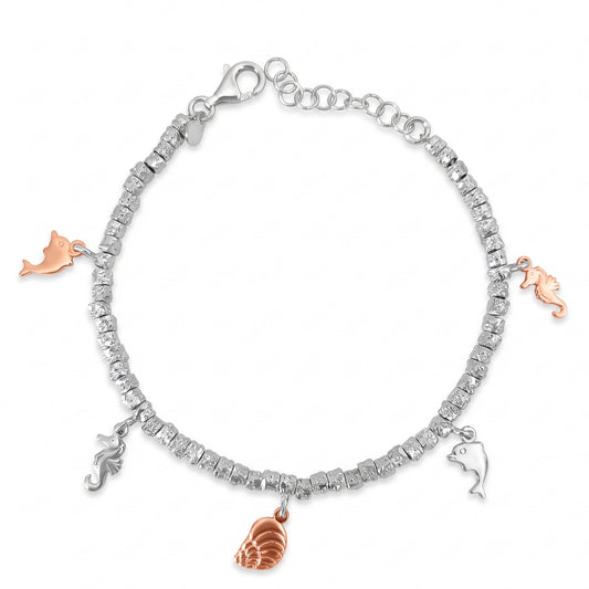 Bracciale in Argento 925 Bicolore con Pepite Puntinate e Charms Marini Gioielli in Argento