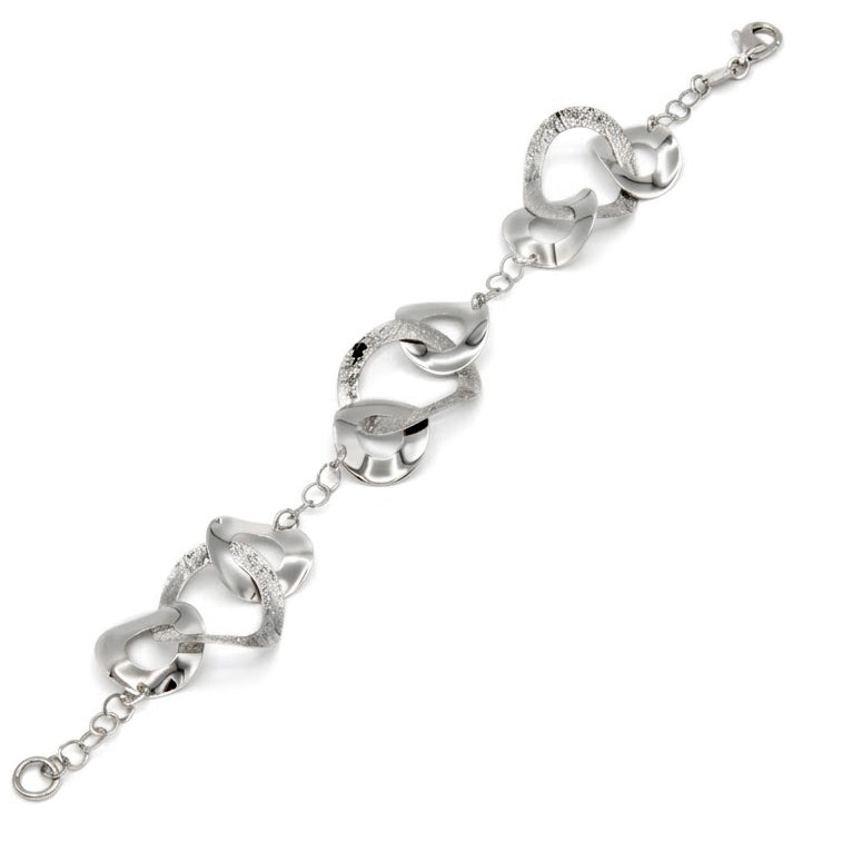 Bracciale in Argento 925 a Catena con Maglie Ondulate Lucide e Diamantate