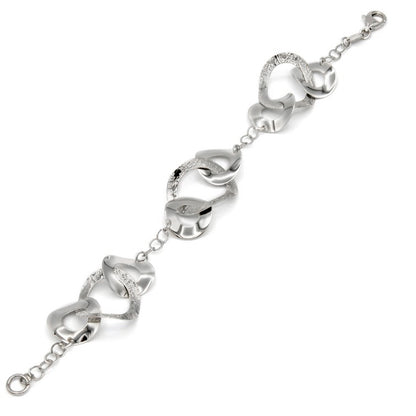 Bracciale in Argento 925 a Catena con Maglie Ondulate Lucide e Diamantate