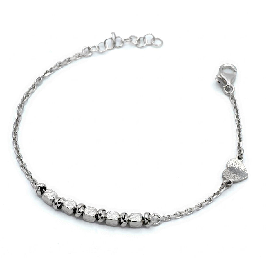 Bracciale in Argento 925 Rodiato con Pepite e Ciondolo a Cuore