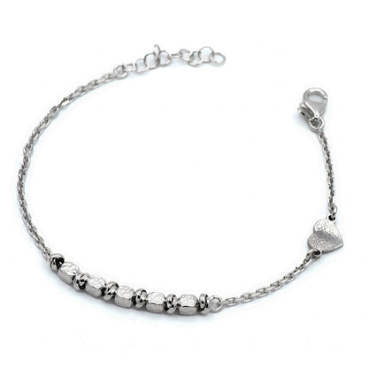 Bracciale in Argento 925 Rodiato con Pepite e Ciondolo a Cuore
