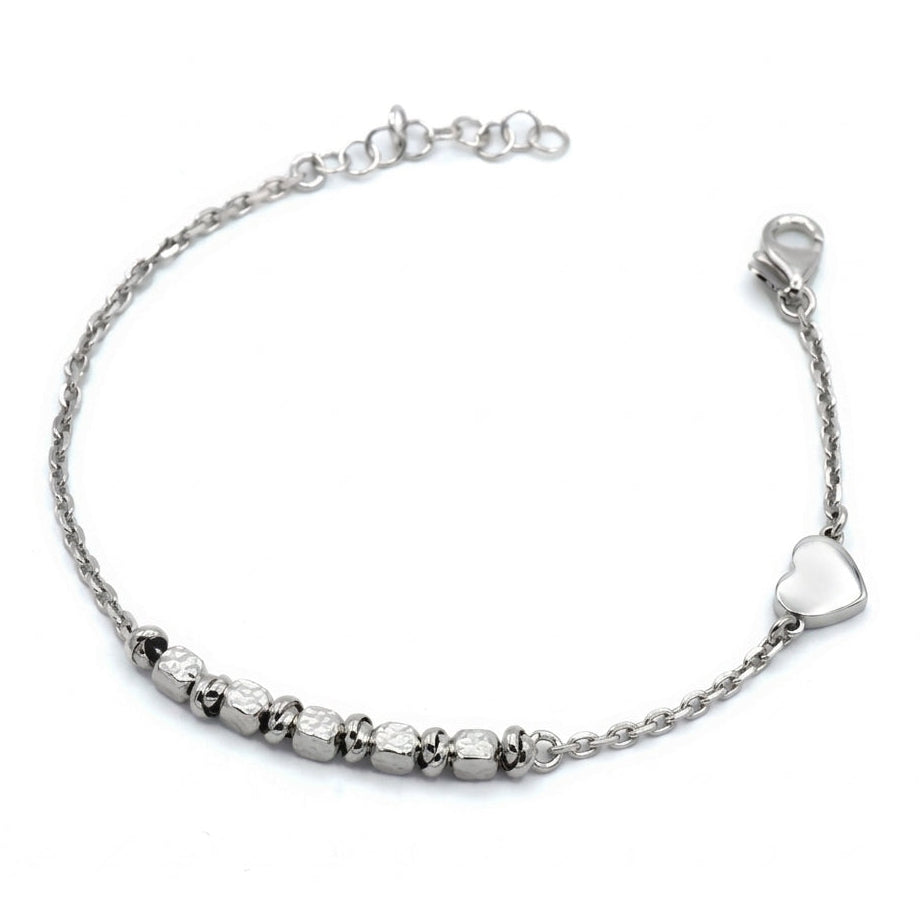 Bracciale in Argento 925 Rodiato con Pepite e Ciondolo a Cuore