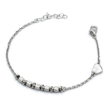Bracciale in Argento 925 Rodiato con Pepite e Ciondolo a Cuore