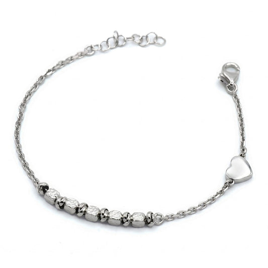 Bracciale in Argento 925 Rodiato con Pepite e Ciondolo a Cuore Gioielli in Argento