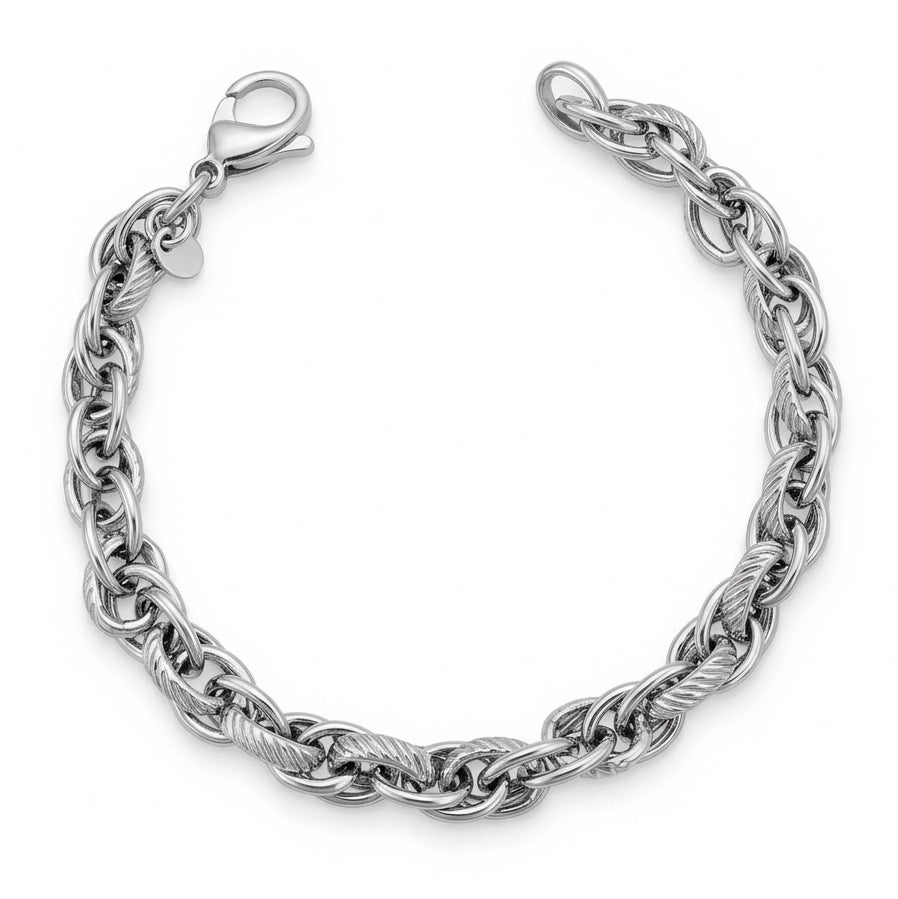 Bracciale in Argento con Maglie Intrecciate Lucide e Zigrinate