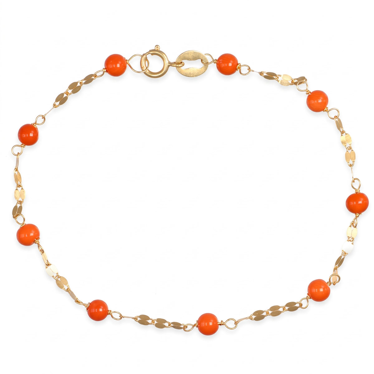 Bracciale Bimbi in Oro Giallo 18kt con Sfere di Corallo Rosso 15 cm