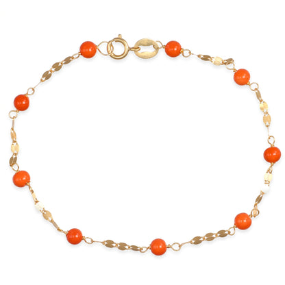 Bracciale Bimbi in Oro Giallo 18kt con Sfere di Corallo Rosso 15 cm