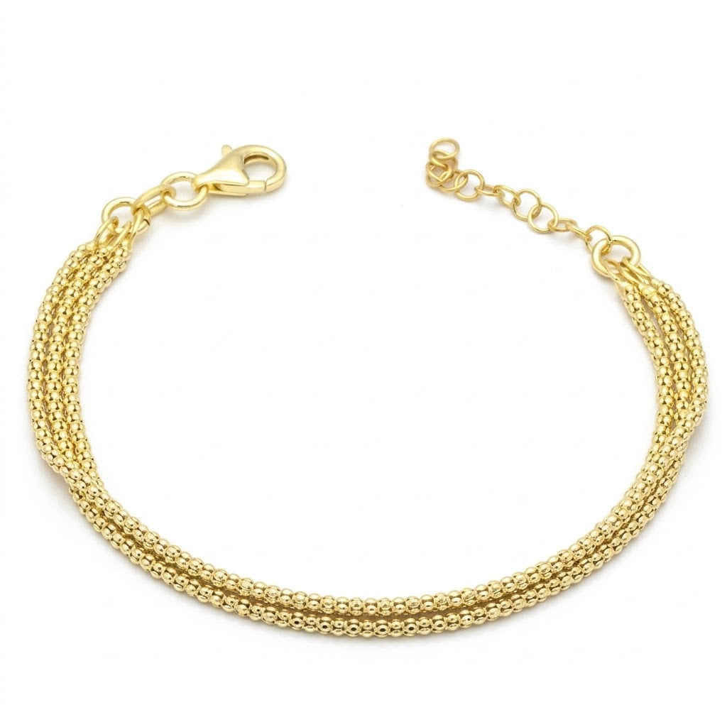 Bracciale Cascata Dorata in Argento 925 Placcato Oro Giallo Multifilo Popcorn Gioielli in Argento