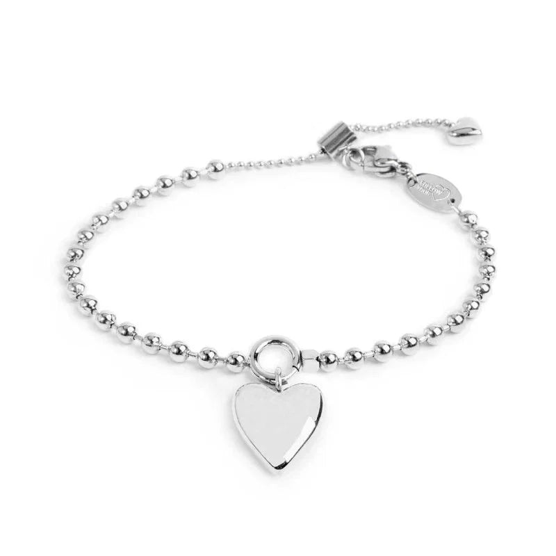 Bracciale in Acciaio a Catena a Sfere con Cuore Pendente