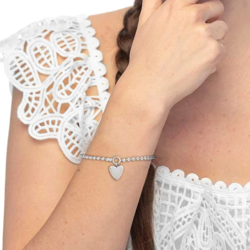 Bracciale in Acciaio a Catena a Sfere con Cuore Pendente