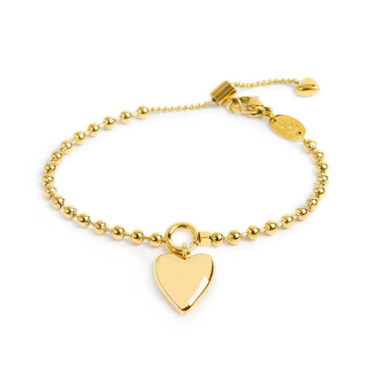 Bracciale in Acciaio PVD Oro a Catena a Sfere con Cuore Pendente