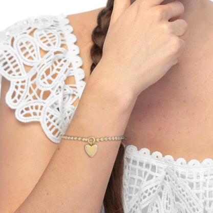 Bracciale in Acciaio PVD Oro a Catena a Sfere con Cuore Pendente