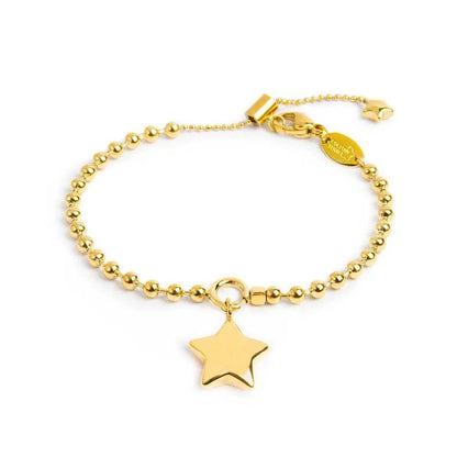 Bracciale in Acciaio PVD Oro a Catena a Sfere con Stella Pendente